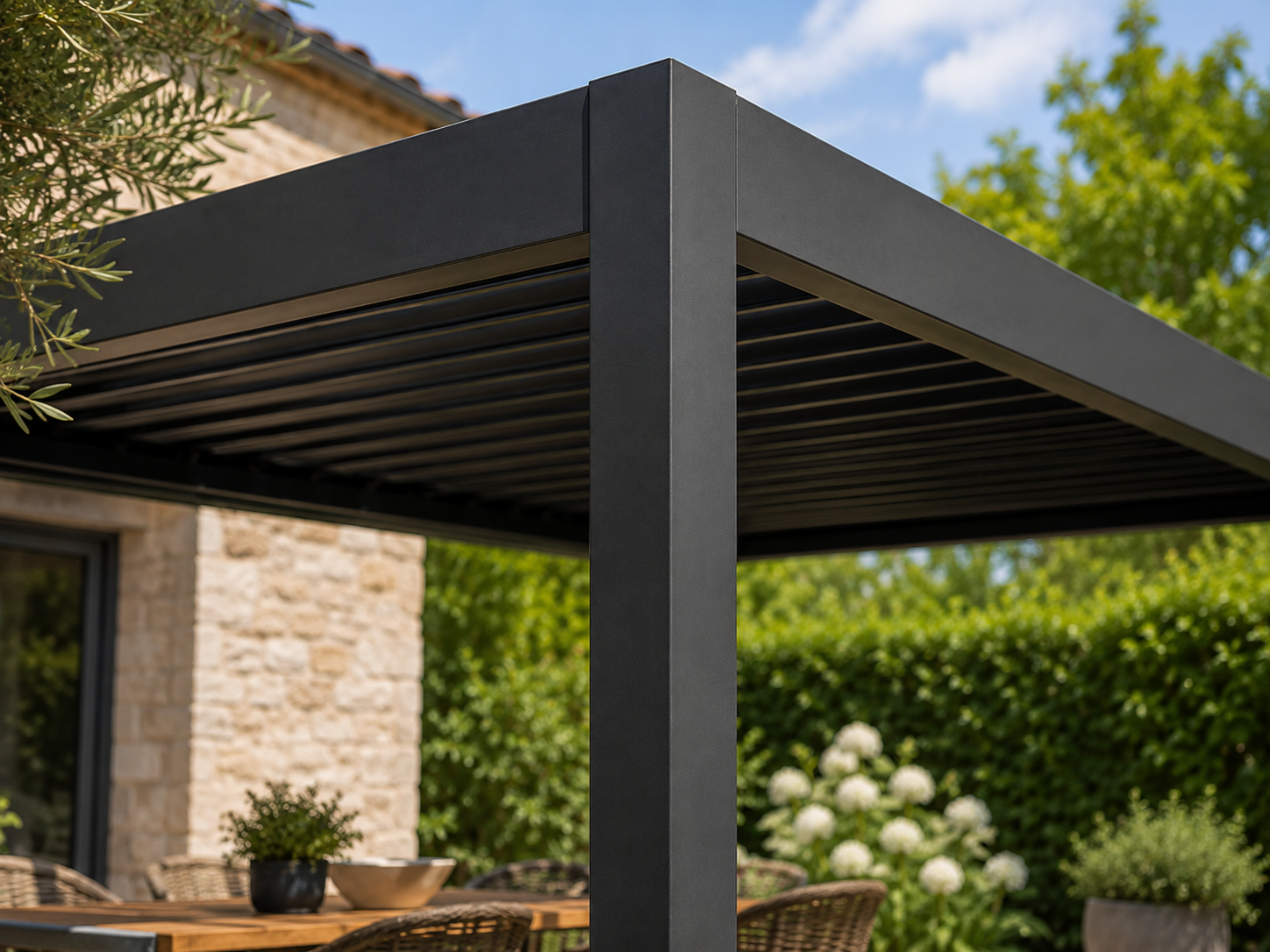 Pergola bioclimatique acier galvanisé gris anthracite 3x3m