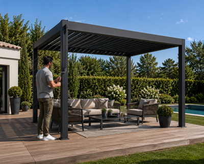 Pergola bioclimatique aluminium gris anthracite 3x3m