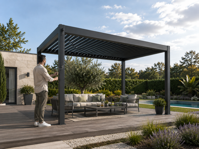 Pergola bioclimatique aluminium gris anthracite 4x3m