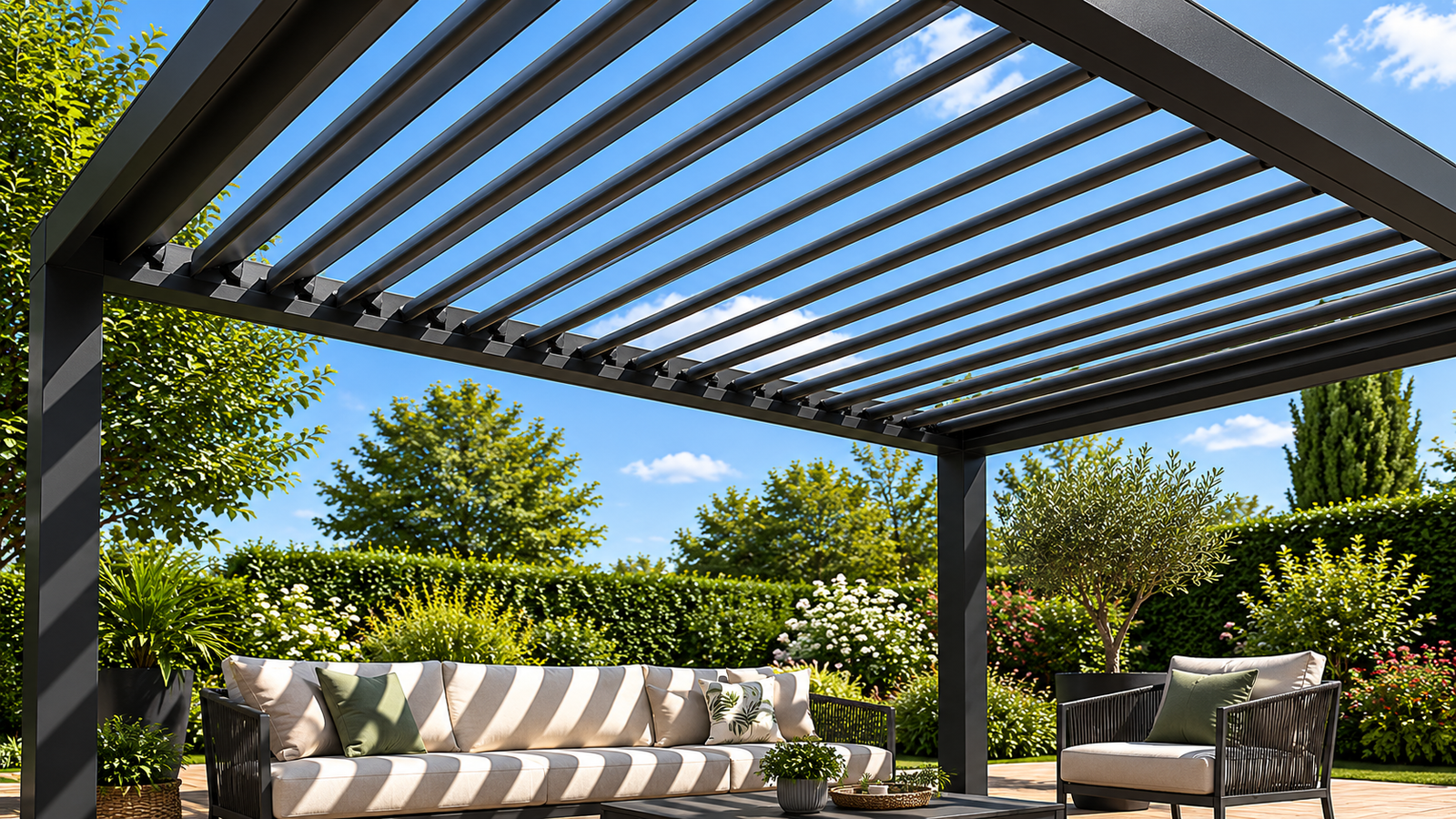 Pergola bioclimatique aluminium gris anthracite 4x3m