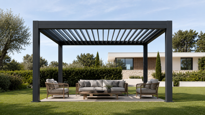 Pergola bioclimatique aluminium gris anthracite 4x3m
