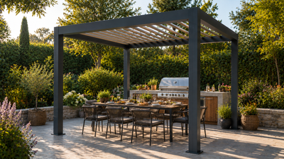 Pergola bioclimatique acier galvanisé gris anthracite 3x3m