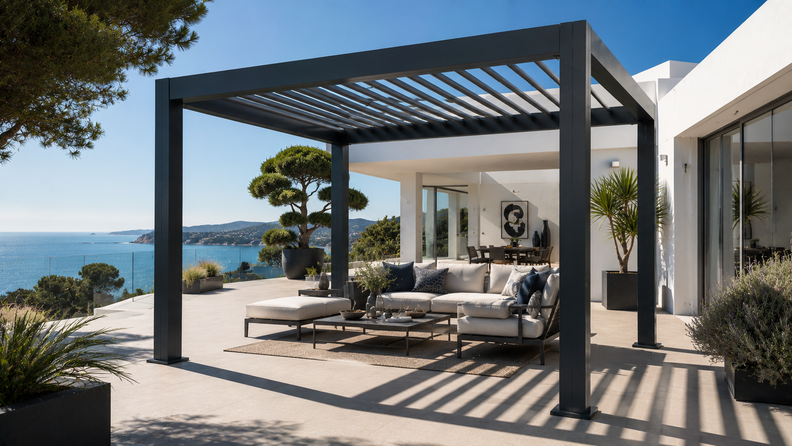 Pergola bioclimatique aluminium gris anthracite 3x3m