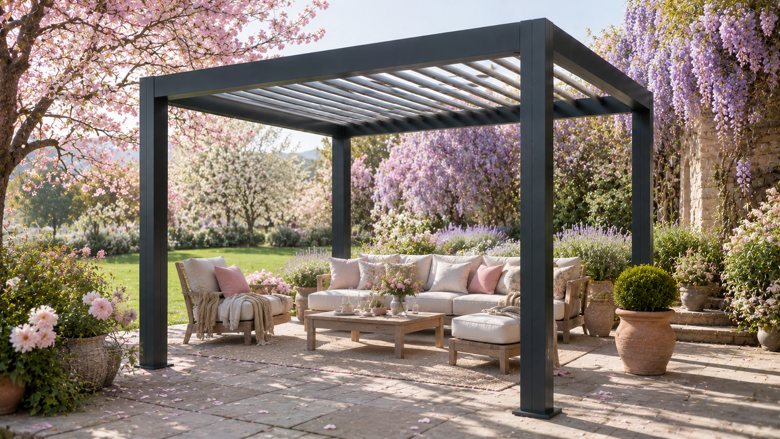 Pergola bioclimatique aluminium gris anthracite 3x3m
