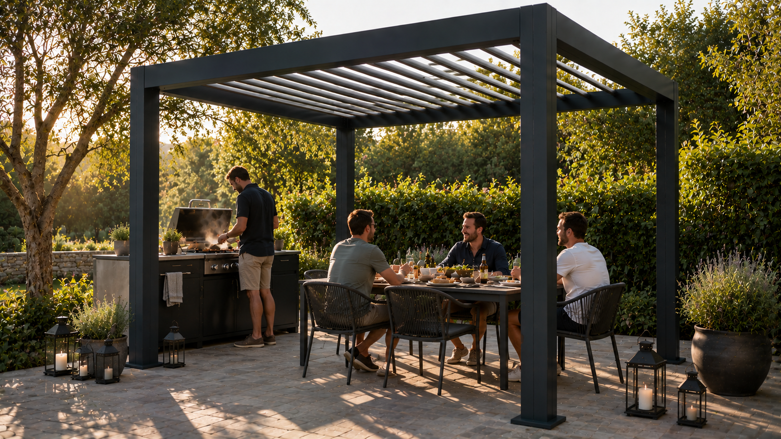 Pergola bioclimatique aluminium gris anthracite 3x3m