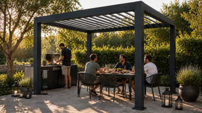 Pergola bioclimatique aluminium gris anthracite 3x3m