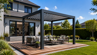 Pergola bioclimatique acier galvanisé gris anthracite 3x3m