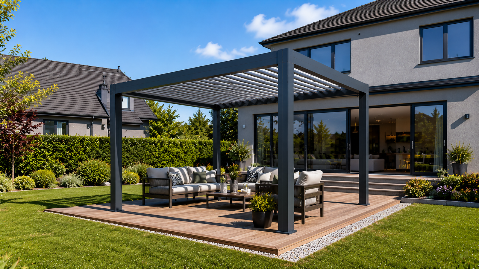 Pergola bioclimatique aluminium gris anthracite 3x3m