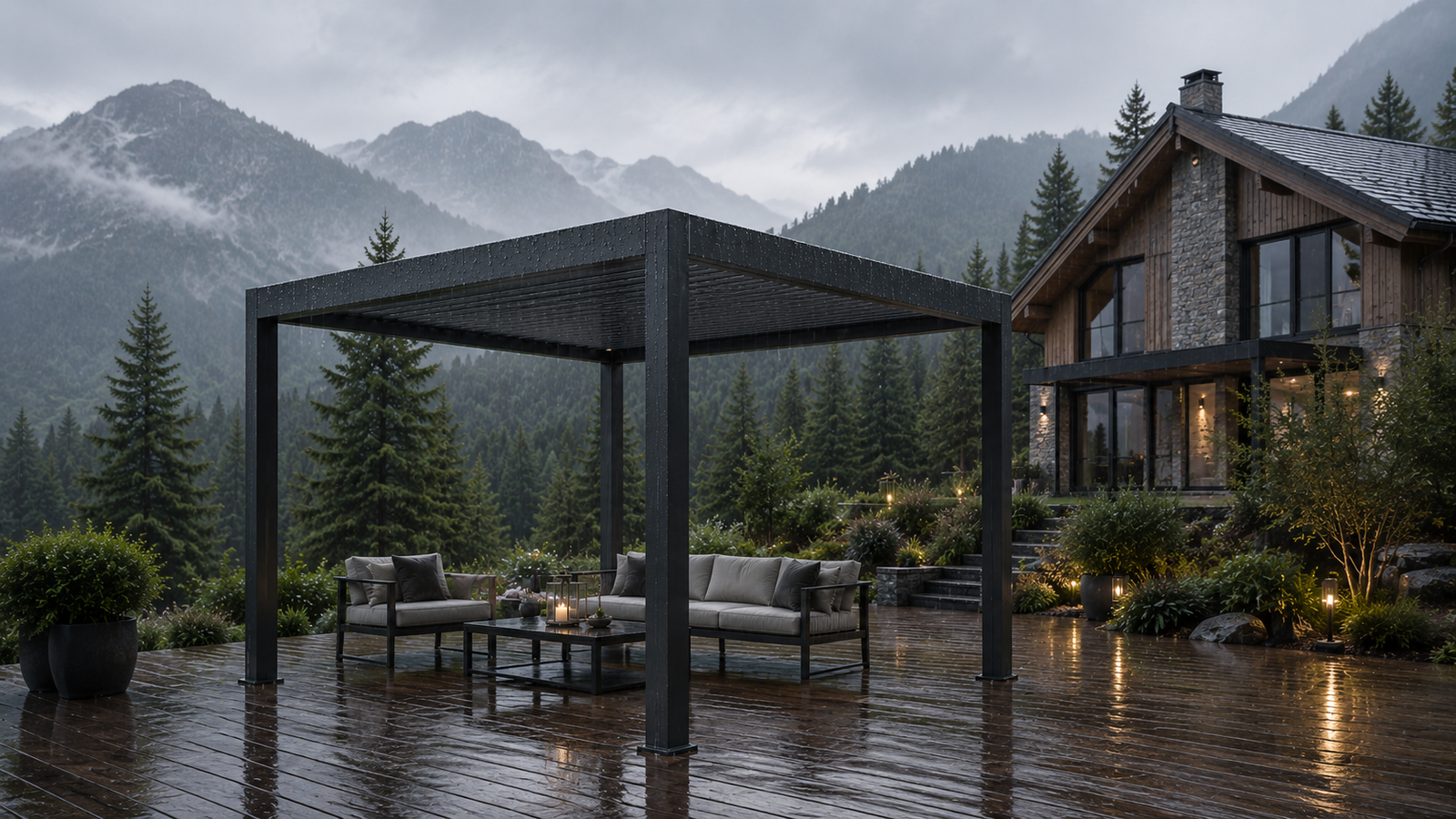 Pergola bioclimatique acier galvanisé gris anthracite 3x3m