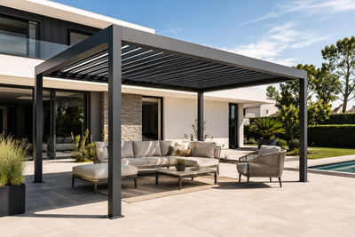 Pergola bioclimatique aluminium gris anthracite 4x3m